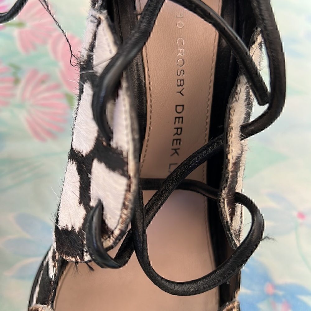 10 Crosby Derek Lam Animal Print Hair On Lace Up Heels 6 - Picture 9 of 13